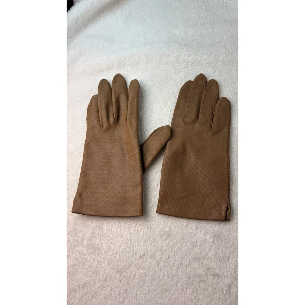 Vintage 1950s Van Raalte Tan Camel Stretch Wrist Length Dress Gloves Minimalist